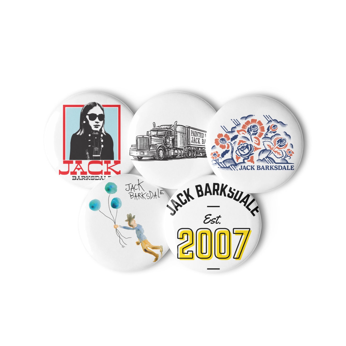 Set One of 5 Jack Barksdale Pin Buttons