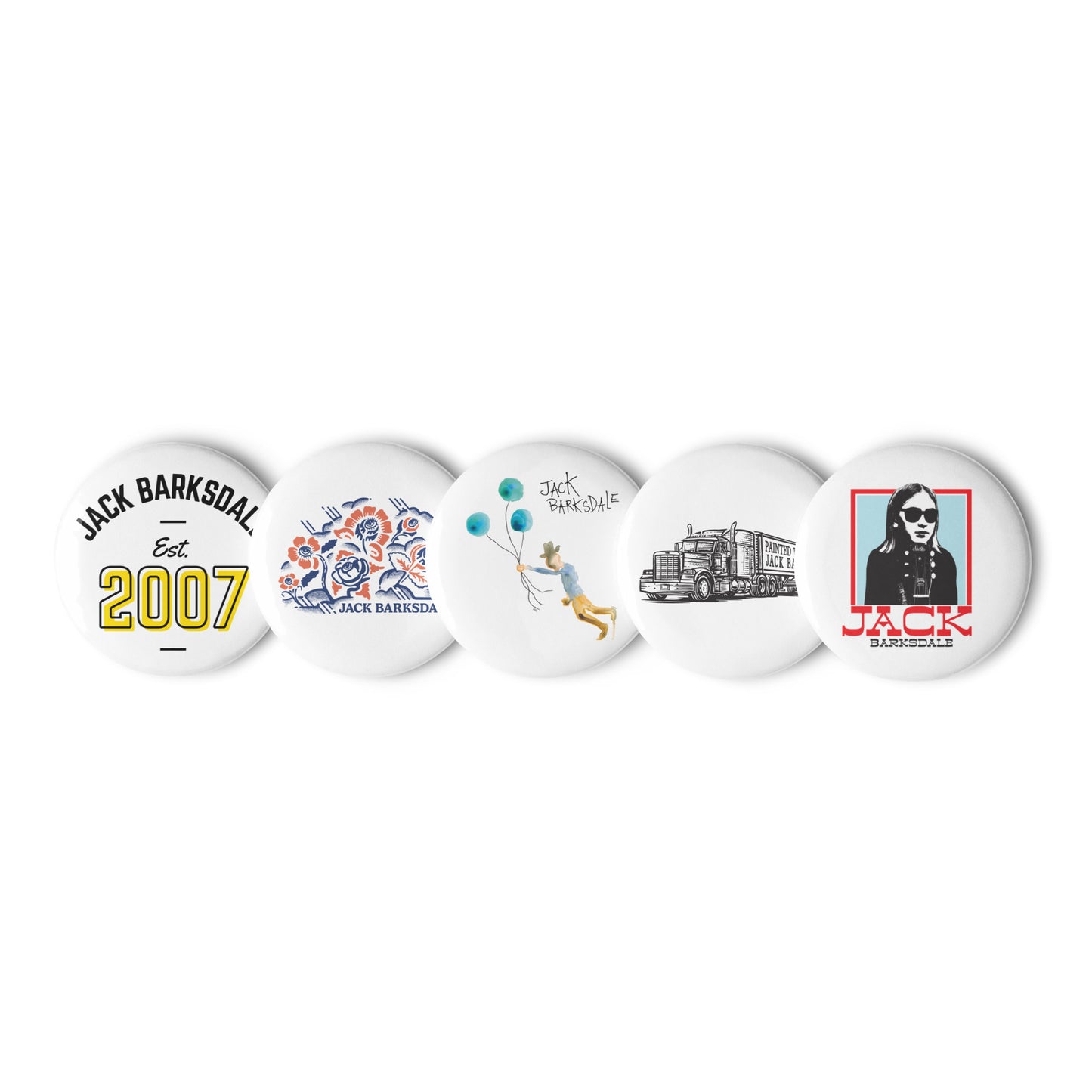 Set One of 5 Jack Barksdale Pin Buttons