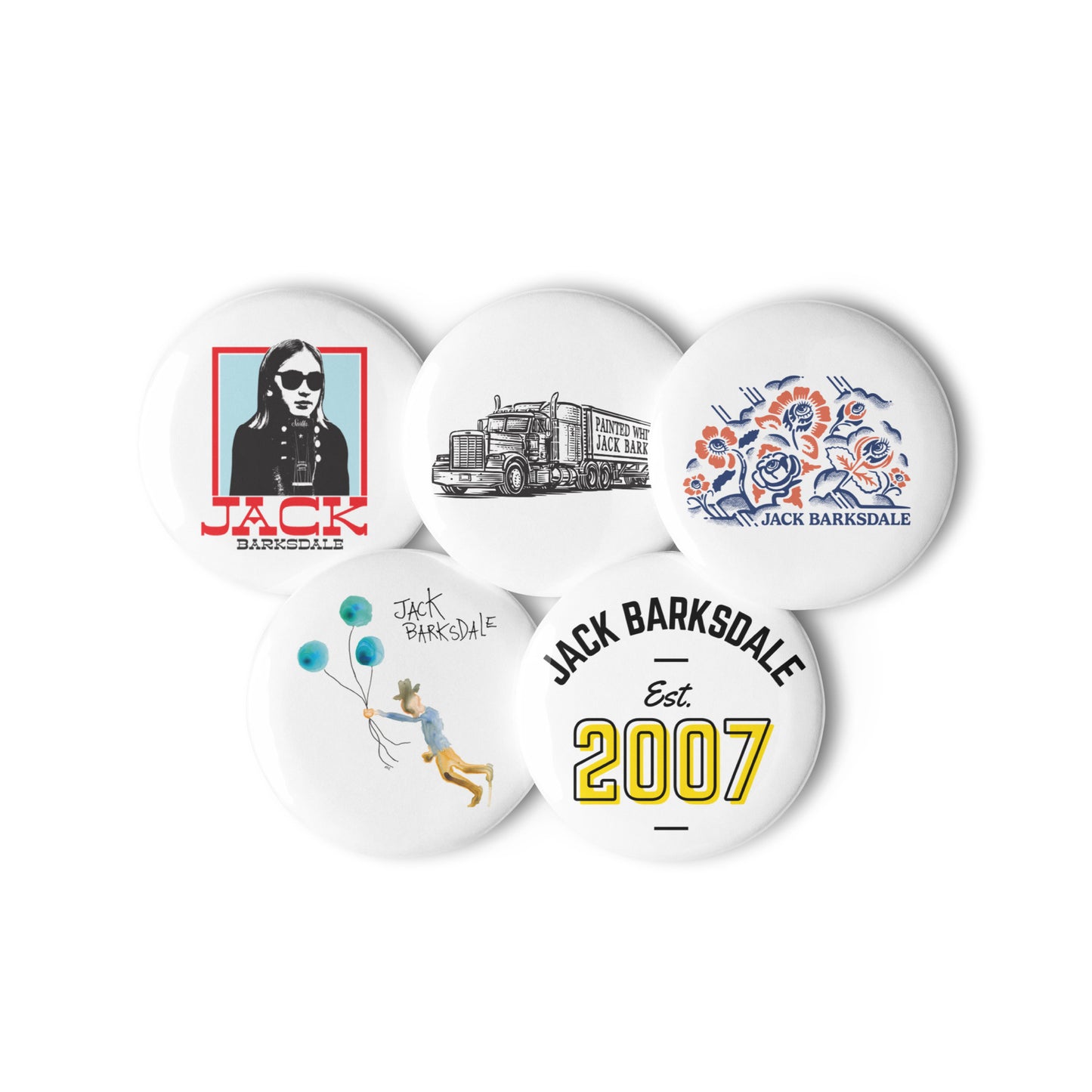 Set One of 5 Jack Barksdale Pin Buttons
